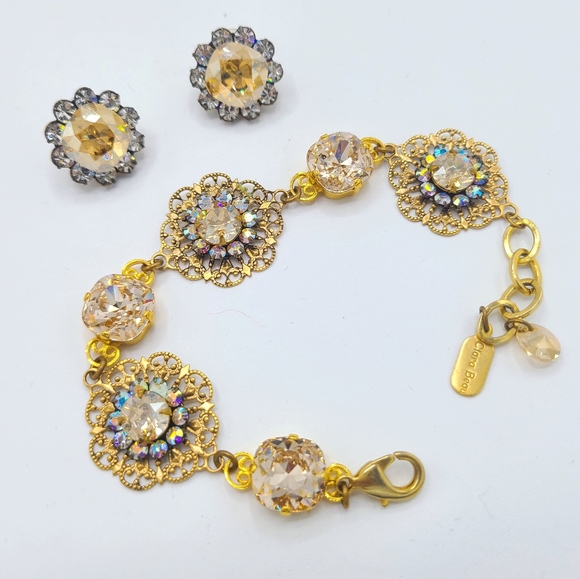 Clara Beau Jewelry - Clara Beau Smoky Antique Floral Swarovski Crystal Bracelet and Earring Set